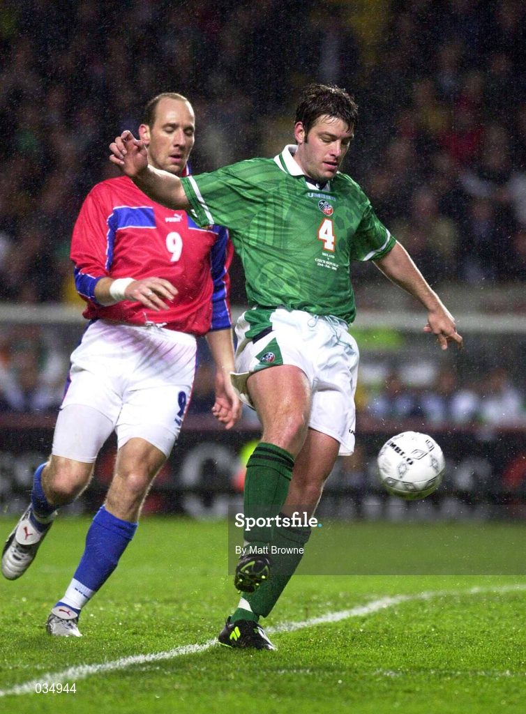 23 February 2000; Paul Butler of Ireland in action against Jan Koller of Czech Republic during the International Friendly match between Republic of Ireland and Czech Republic at Lansdowne Road in Dublin. Photo by Matt Browne/Sportsfile