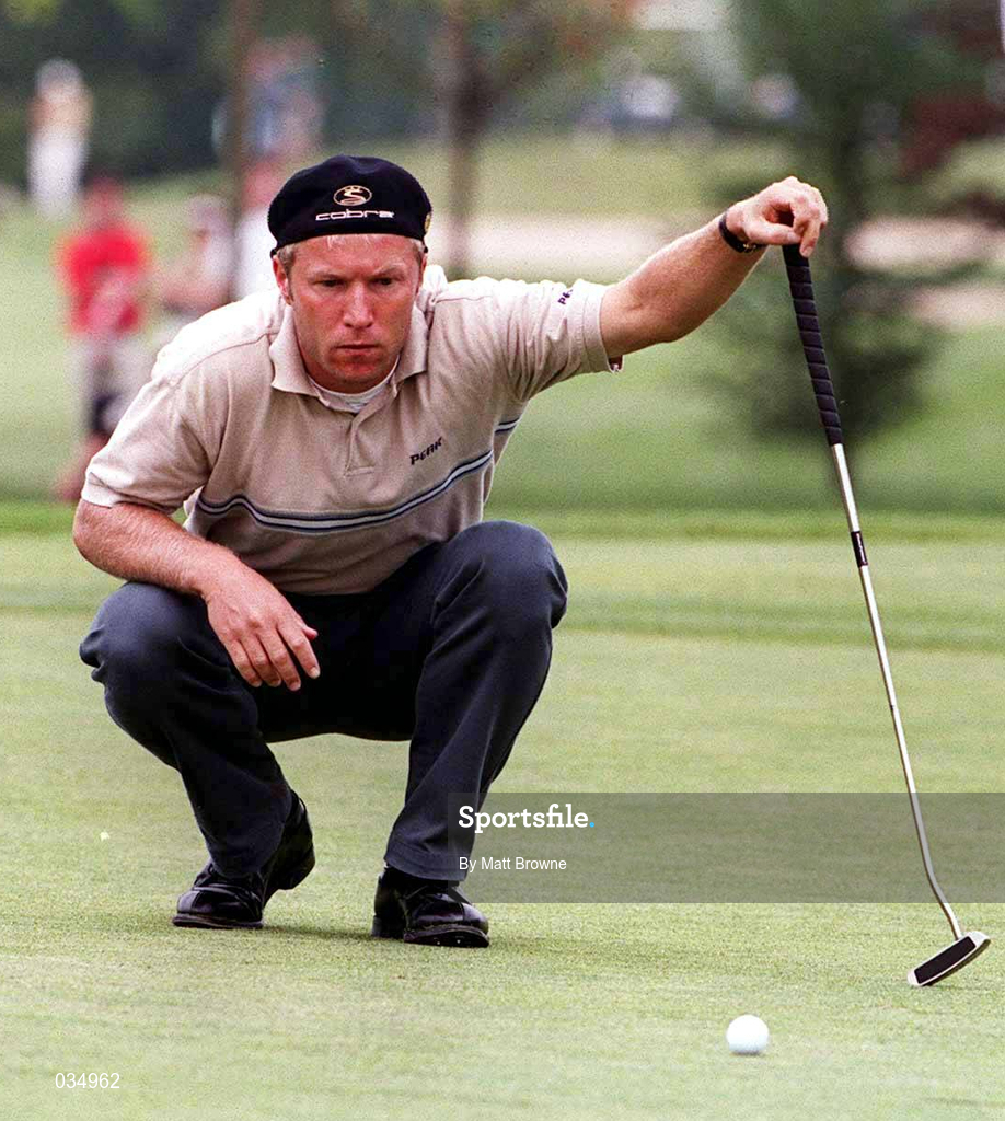 31 July 1999; Per Ulrik Johansson lines up a putt on the 2rd green during day two of the Smurfit European Open at the K-Club in Straffan, Kildare. Photo by Matt Browne/Sportsfile