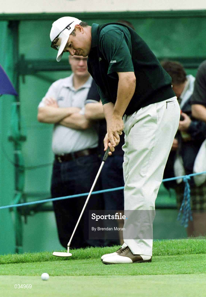 3 July 1999; Peter O'Malley watches his putt on the 2nd green during day three of the Murphy's Irish Open at Druids Glen in Wicklow. Photo by Brendan Moran/Sportsfile