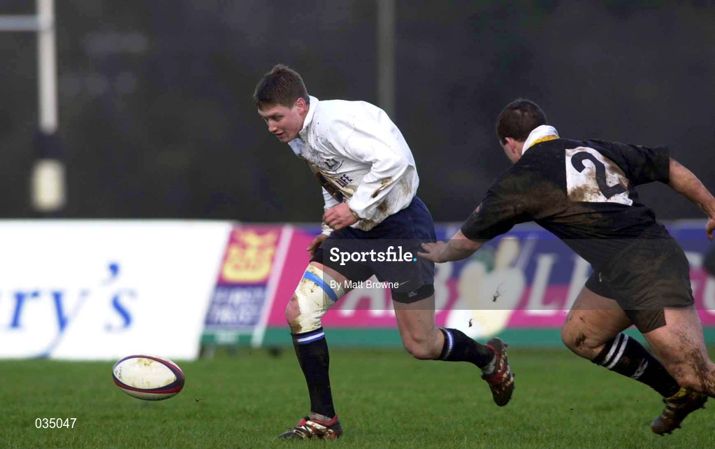 12 February 2000; Ronan O'Gara of Cork Constitution gets past Adrian Stewart of Ballymena during the AIB League Division 1 match between Ballymena and Cork Constitution at Eaton Park in Ballymena, Antrim. Photo by Matt Browne/Sportsfile