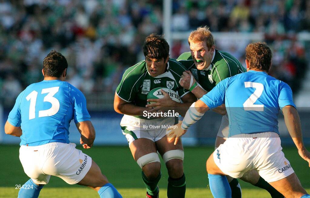 24 August 2007; Ireland's Donncha O'Callaghan and Paul O'Connell in action against Gonzalo Canale and Fabio Ongaro, Italy. Rugby World Cup Warm-Up Game, Ireland v Italy, Ravenhill Park, Belfast, Co. Antrim. Picture credit: Oliver McVeigh / SPORTSFILE