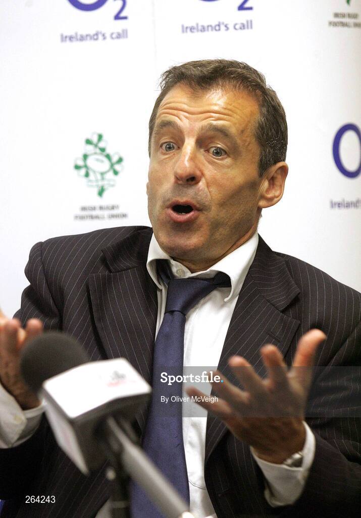 24 August 2007; An unhappy Italy head coach Pierre Berbizier speaks out, about the controversial try awarded to Ireland, at the post-match press conference. Rugby World Cup Warm-Up Game, Ireland v Italy, Ravenhill Park, Belfast, Co. Antrim. Picture credit: Oliver McVeigh / SPORTSFILE