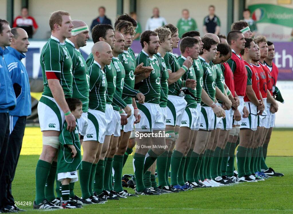 24 August 2007; The Ireland squad stand for the National Anthems. Rugby World Cup Warm-Up Game, Ireland v Italy, Ravenhill Park, Belfast, Co. Antrim. Picture credit: Oliver McVeigh / SPORTSFILE