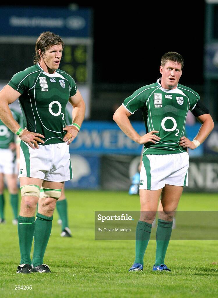 24 August 2007; Simon Easterby and Ronan O'Gara, Ireland. Rugby World Cup Warm-Up Game, Ireland v Italy, Ravenhill Park, Belfast, Co. Antrim. Picture credit: Oliver McVeigh / SPORTSFILE