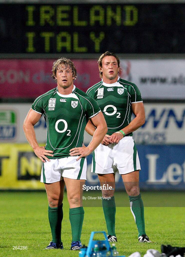 24 August 2007; Jeremy Staunton and Neil Best, Ireland. Rugby World Cup Warm-Up Game, Ireland v Italy, Ravenhill Park, Belfast, Co. Antrim. Picture credit: Oliver McVeigh / SPORTSFILE