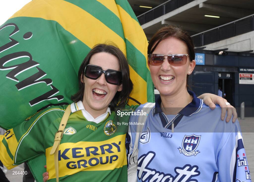 26 August 2007; Eileen O'Connell. from Kenmare, Co. Kerry, and Rose Kennedy, from Palmerstown, Dublin, before the game. Bank of Ireland All-Ireland Senior Football Championship Semi Final, Dublin v Kerry, Croke Park, Dublin. Picture credit: Ray McManus / SPORTSFILE