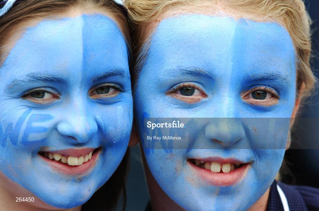 26 August 2007; Twelve-year-old Dublin supporters, from Lucan, Rebecca Connolly, left, and Eimar Daly at the game. Bank of Ireland All-Ireland Senior Football Championship Semi Final, Dublin v Kerry, Croke Park, Dublin. Picture credit: Ray McManus / SPORTSFILE