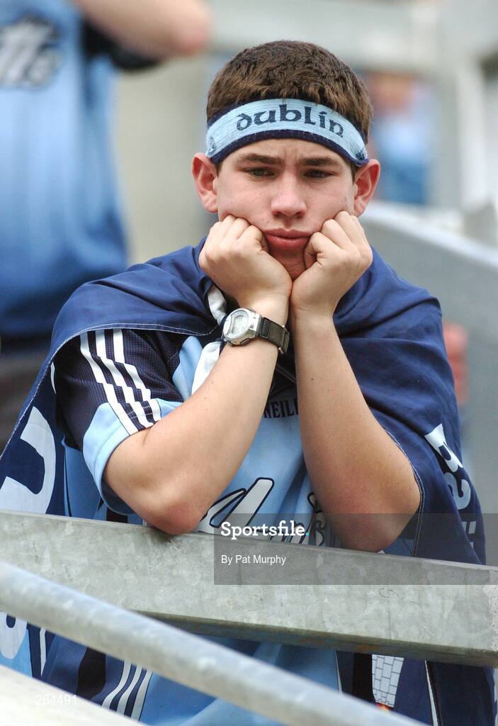 26 August 2007; A Dublin supporter shows his disappointment after the game. Bank of Ireland All-Ireland Senior Football Championship Semi-Final, Dublin v Kerry, Croke Park, Dublin. Picture credit: Pat Murphy / SPORTSFILE