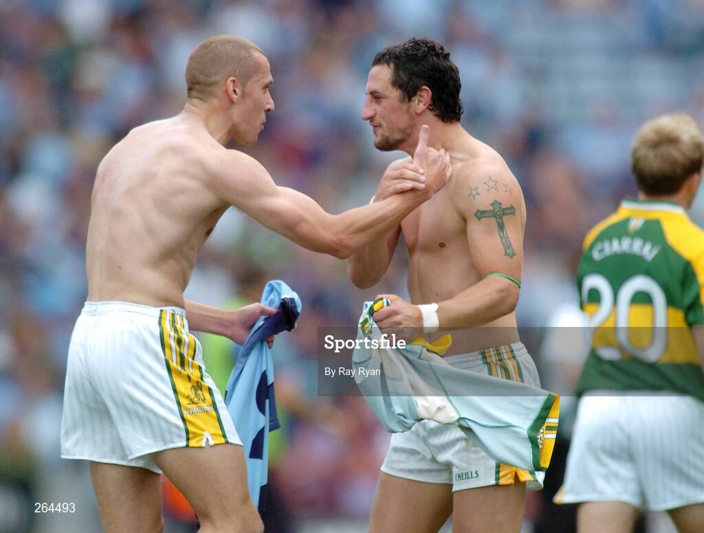 26 August 2007; Kerry players Kieran Donaghy and Paul Galvin celebrate victory. Bank of Ireland All-Ireland Senior Football Championship Semi Final, Dublin v Kerry, Croke Park, Dublin. Picture credit: Ray Ryan / SPORTSFILE