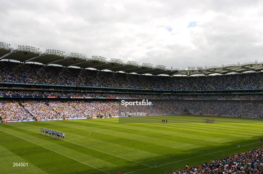 26 August 2007; The  Dublin and Kerry teams stand for the National Anthem before the start of the game. Bank of Ireland All-Ireland Senior Football Championship Semi Final, Dublin v Kerry, Croke Park, Dublin. Picture credit: David Maher / SPORTSFILE