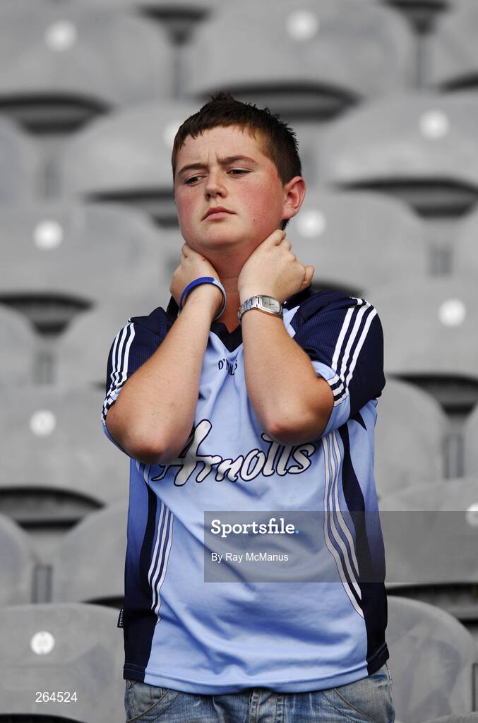 26 August 2007; Fifteen-year-old Dublin supporter James Duffy, from Swords, at the end of the game. Bank of Ireland All-Ireland Senior Football Championship Semi Final, Dublin v Kerry, Croke Park, Dublin. Picture credit: Ray McManus / SPORTSFILE