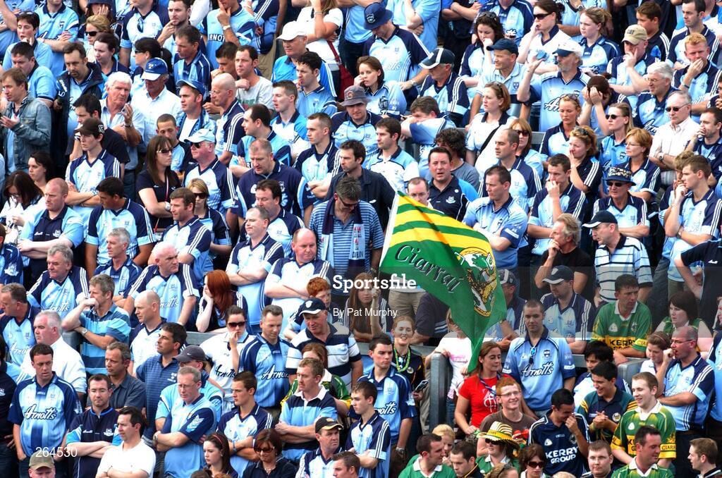26 August 2007; A Kerry supporter celebrates while the Dublin supporters look on. Bank of Ireland All-Ireland Senior Football Championship Semi-Final, Dublin v Kerry, Croke Park, Dublin. Picture credit: Pat Murphy / SPORTSFILE