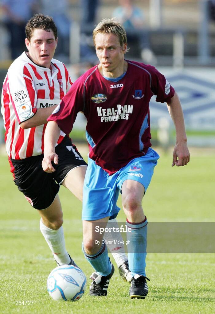 4 July 2006; Sami Ristila, Drogheda United, in action against Gareth McGlynn, Derry City. eircom League Cup, Quarter-Final, Derry City v Drogheda United, Brandywell, Derry. Picture credit: Oliver McVeigh / SPORTSFILE