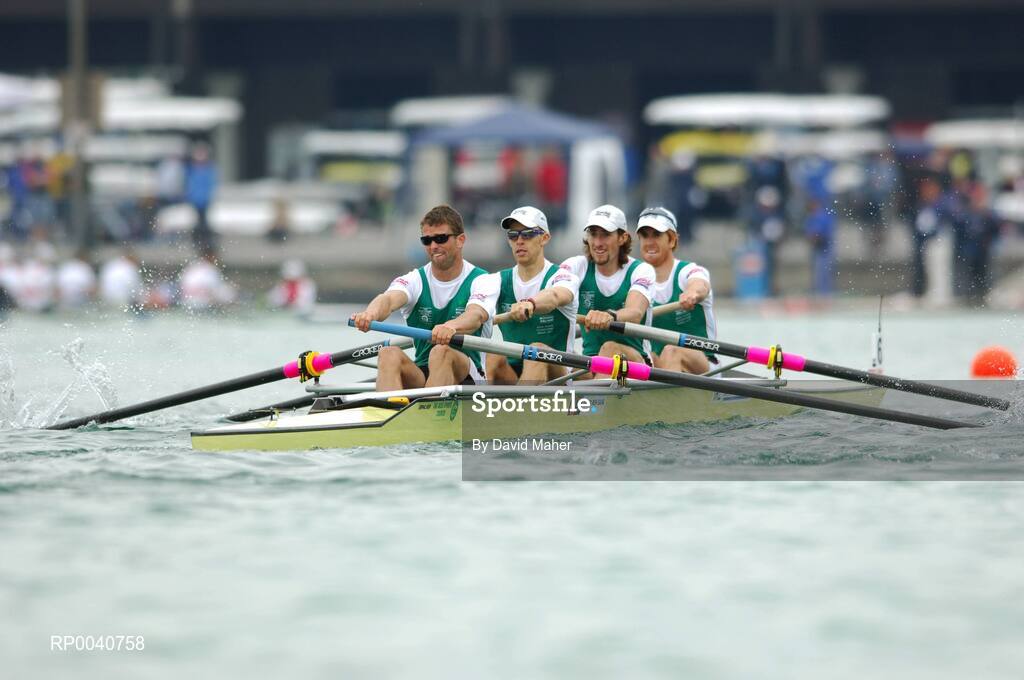 31 August 2007; Members of the men's Lightweight team, left to right, Paul Griffin, stroke, Richard Archibald, third seat, Eugene Coakley, second seat, and Cathal Moynihan, bow, in action during the Lightweight Men's four's semi-final at the 2007 World Rowing Championships, Oberschleissheim, Munich, Germany. Picture credit: David Maher / SPORTSFILE