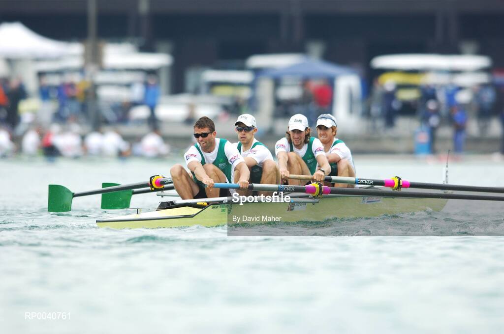 31 August 2007; Members of the men's Lightweight team, left to right, Paul Griffin, stroke, Richard Archibald, third seat, Eugene Coakley, second seat and Cathal Moynihan, bow, in action during the Lightweight Men's four's semi-final at the 2007 World Rowing Championships, Oberschleissheim, Munich, Germany. Picture credit: David Maher / SPORTSFILE
