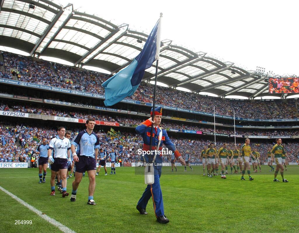 26 August 2007; The Dublin and Kerry teams during the pre-match parade. Bank of Ireland Senior Football Championship Semi Final, Dublin v Kerry, Croke Park, Dublin. Picture credit: Brian Lawless / SPORTSFILE