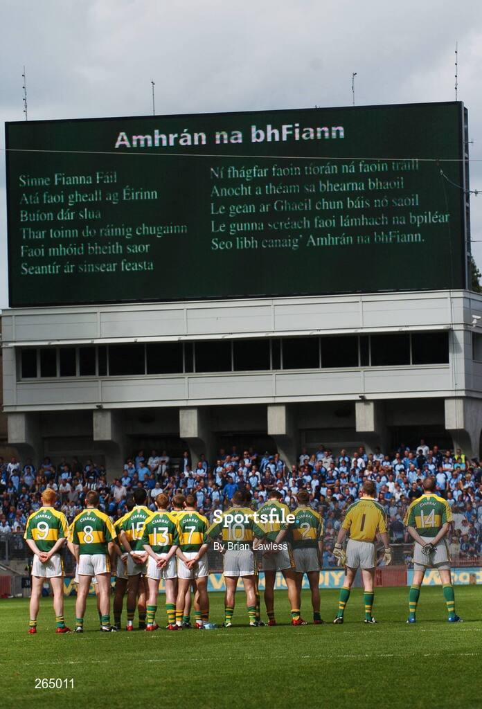 26 August 2007; The Kerry team stand for the National Anthem before the match. Bank of Ireland Senior Football Championship Semi Final, Dublin v Kerry, Croke Park, Dublin. Picture credit: Brian Lawless / SPORTSFILE