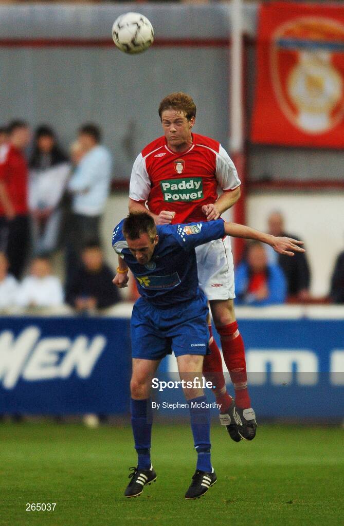 31 August 2007; Stephen Paisley, St. Patrick's Athletic, in action against Karl Bermingham, Waterford United. eircom League of Ireland Premier Division, St. Patrick's Athletic v Waterford United, Richmond Park, Dublin. Picture Credit; Stephen McCarthy / SPORTSFILE