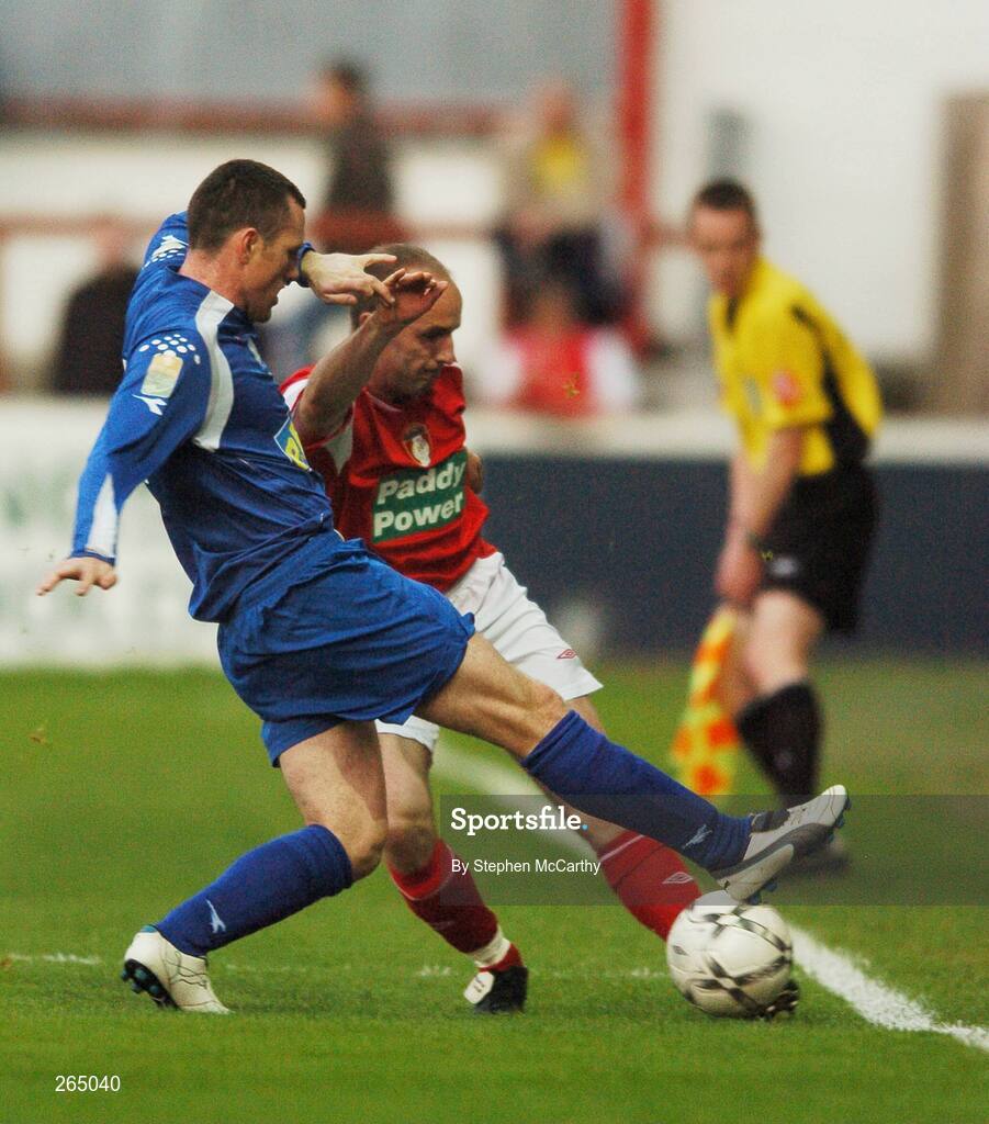 31 August 2007; Alan Kirby, St. Patrick's Athletic, in action against Pat Flynn, Waterford United. eircom League of Ireland Premier Division, St. Patrick's Athletic v Waterford United, Richmond Park, Dublin. Picture Credit; Stephen McCarthy / SPORTSFILE