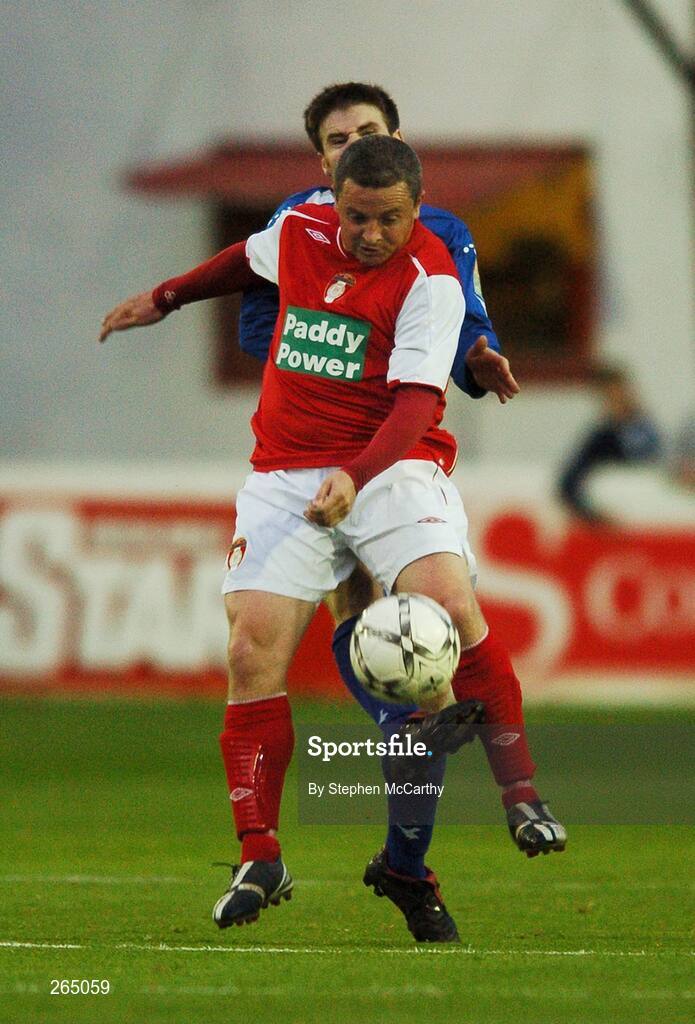31 August 2007; Micheal Keane, St. Patricks Athletic, in action against Dave Warren, Waterford United. eircom League of Ireland Premier Division, St. Patrick's Athletic v Waterford United, Richmond Park, Dublin. Picture Credit; Stephen McCarthy / SPORTSFILE