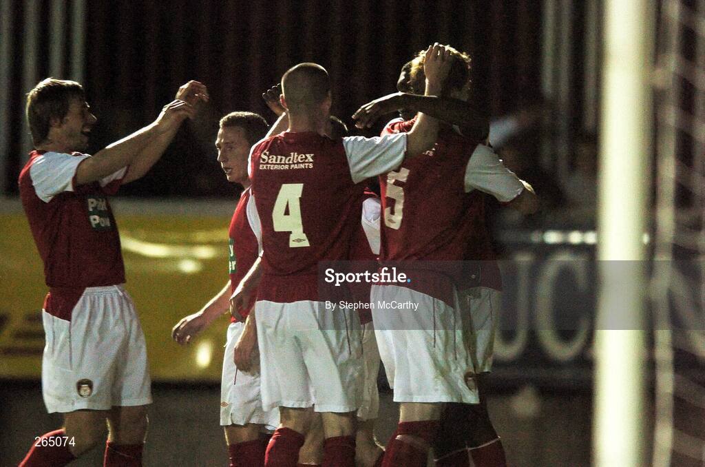31 August 2007; Keith Barker, St. Patrick's Athletic, is congratulated by team-mates after scoring his side's fourth goal. eircom League of Ireland Premier Division, St. Patrick's Athletic v Waterford United, Richmond Park, Dublin. Picture Credit; Stephen McCarthy / SPORTSFILE