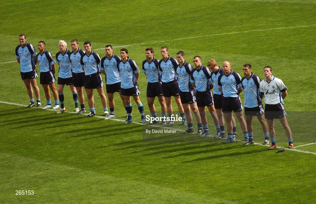 26 August 2007; The Dublin team stand during the playing of the National Anthem. Bank of Ireland Senior Football Championship Semi Final, Dublin v Kerry, Croke Park, Dublin. Picture credit: David Maher / SPORTSFILE