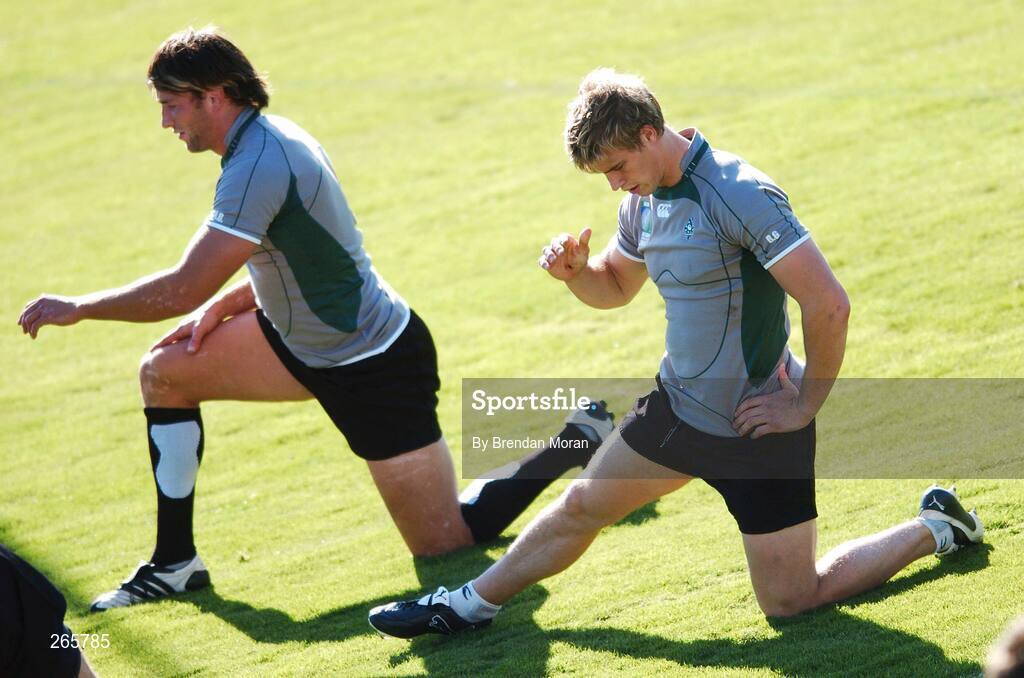 6 September 2007; Ireland's Neil Best, left, and Andrew Trimble during squad training. 2007 Rugby World Cup, Pool D, Irish Squad Training, Stade Bordelais, Bordeaux, France. Picture credit: Brendan Moran / SPORTSFILE