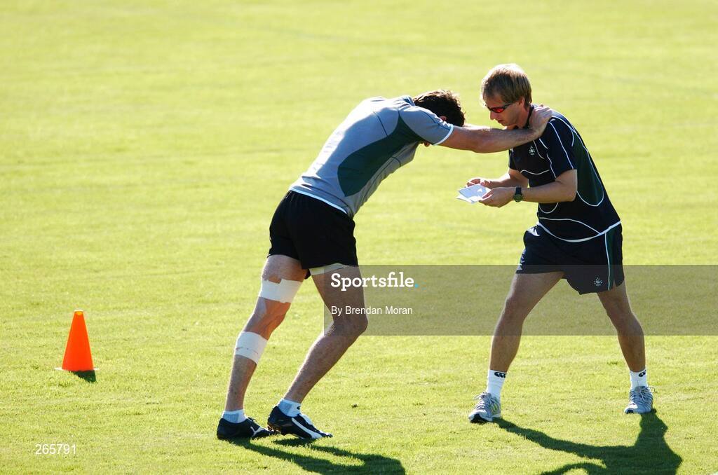 6 September 2007; Ireland's Shane Horgan with team athletic trainer Brian Green during squad training. 2007 Rugby World Cup, Pool D, Irish Squad Training, Stade Bordelais, Bordeaux, France. Picture credit: Brendan Moran / SPORTSFILE