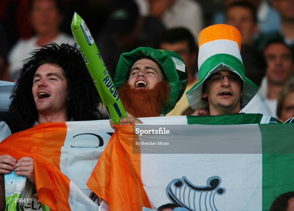 9 September 2007; Irish fans singing Ireland's Call before the game. 2007 Rugby World Cup, Pool D, Ireland v Namibia, Stade Chaban Delmas, Bordeaux, France. Picture credit; Brendan Moran / SPORTSFILE