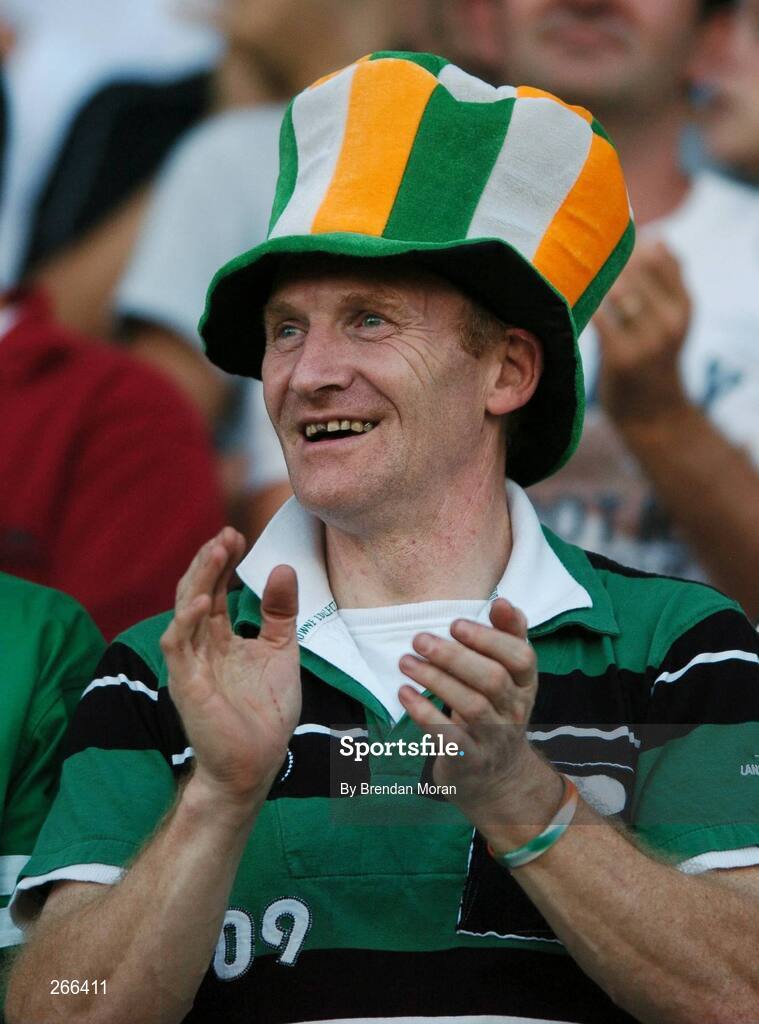 9 September 2007; An Ireland fan cheers the team onto the pitch before the game. 2007 Rugby World Cup, Pool D, Ireland v Namibia, Stade Chaban Delmas, Bordeaux, France. Picture credit; Brendan Moran / SPORTSFILE