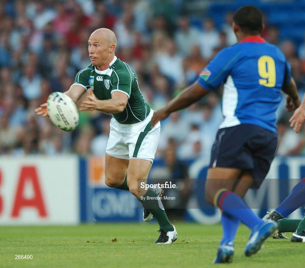9 September 2007; Peter Stringer, Ireland, in action against Eugene Jantjies, Namibia. 2007 Rugby World Cup, Pool D, Ireland v Namibia, Stade Chaban Delmas, Bordeaux, France. Picture credit; Brendan Moran / SPORTSFILE