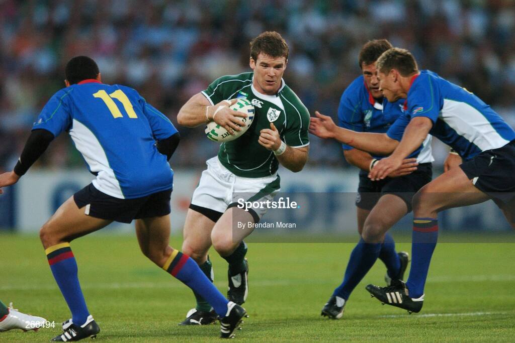 9 September 2007; Gordon D'Arcy, Ireland, attempts to get through the Namibian defence. 2007 Rugby World Cup, Pool D, Ireland v Namibia, Stade Chaban Delmas, Bordeaux, France. Picture credit; Brendan Moran / SPORTSFILE