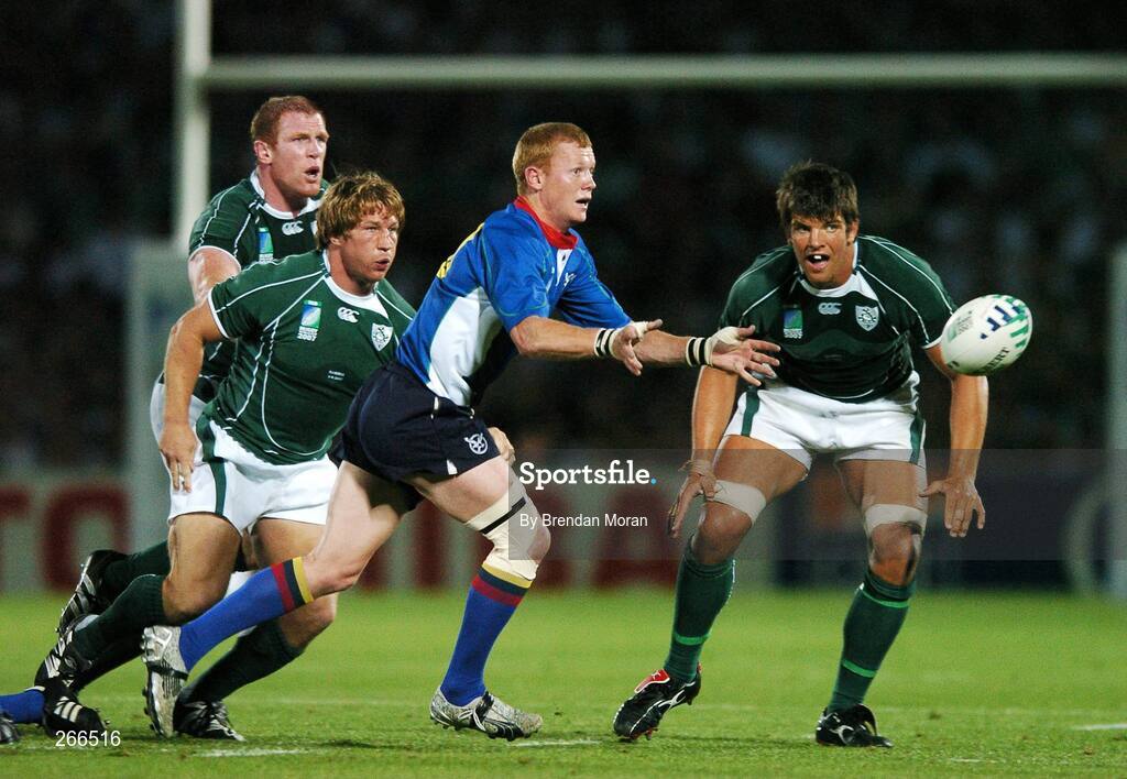 9 September 2007; Jurie Van Tonder, Namibia, in action against Paul O'Connell, Jerry Flannery and Donncha O'Callaghan. 2007 Rugby World Cup, Pool D, Ireland v Namibia, Stade Chaban Delmas, Bordeaux, France. Picture credit; Brendan Moran / SPORTSFILE