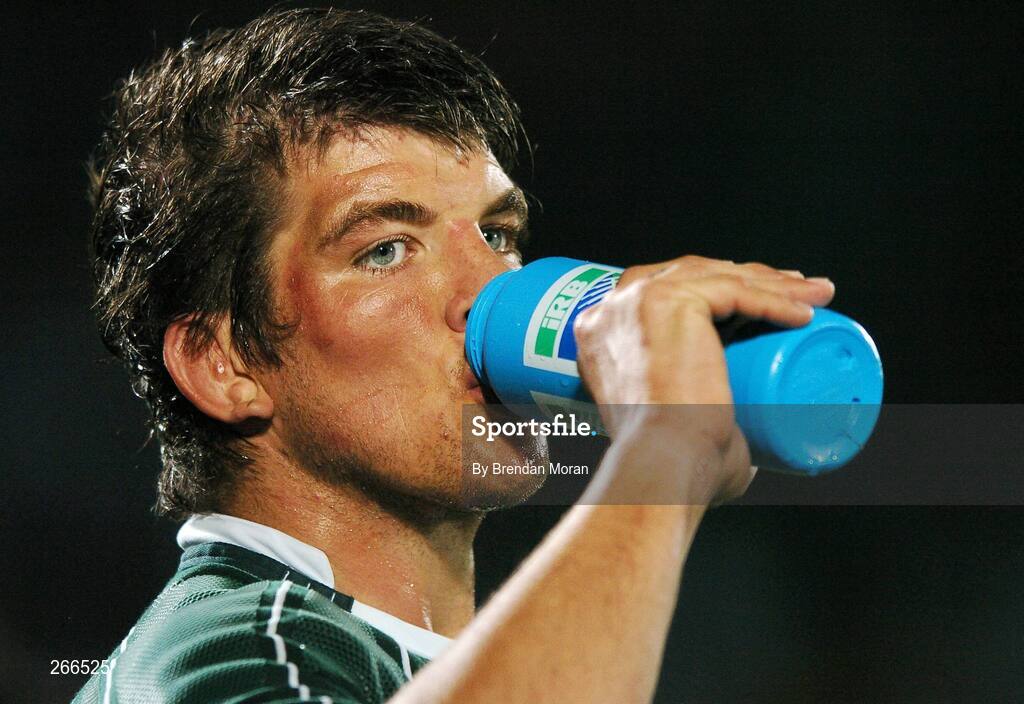 9 September 2007; Donncha O'Callaghan, Ireland, takes a drink after the game. 2007 Rugby World Cup, Pool D, Ireland v Namibia, Stade Chaban Delmas, Bordeaux, France. Picture credit; Brendan Moran / SPORTSFILE