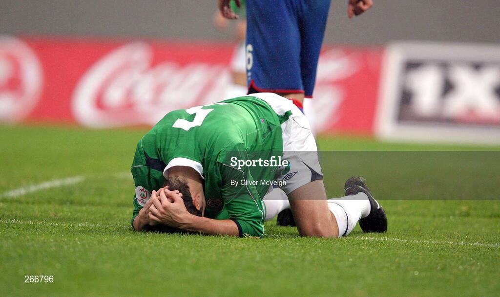 12 September 2007; A frustraited Jonny Evans, Northern Ireland, after a near miss. 2008 European Championship Qualifier, Iceland v Northern Ireland, Laugardalsvollur Stadium, Reykjavik, Iceland. Picture credit; Oliver McVeigh / SPORTSFILE