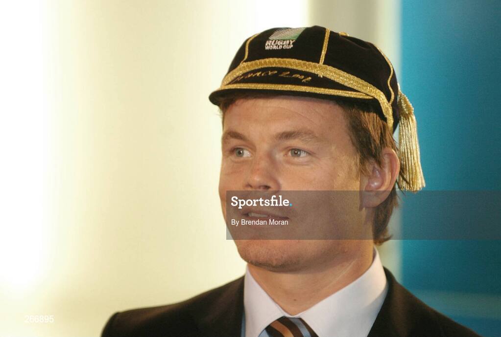 13 September 2007; Ireland captain Brian O'Driscoll with his World Cup cap at a reception where all the Ireland squad received their World Cup caps. 2007 Rugby World Cup, Pool D, Conceill Regional D'Aquitaine, Bordeaux, France. Picture credit: Brendan Moran / SPORTSFILE