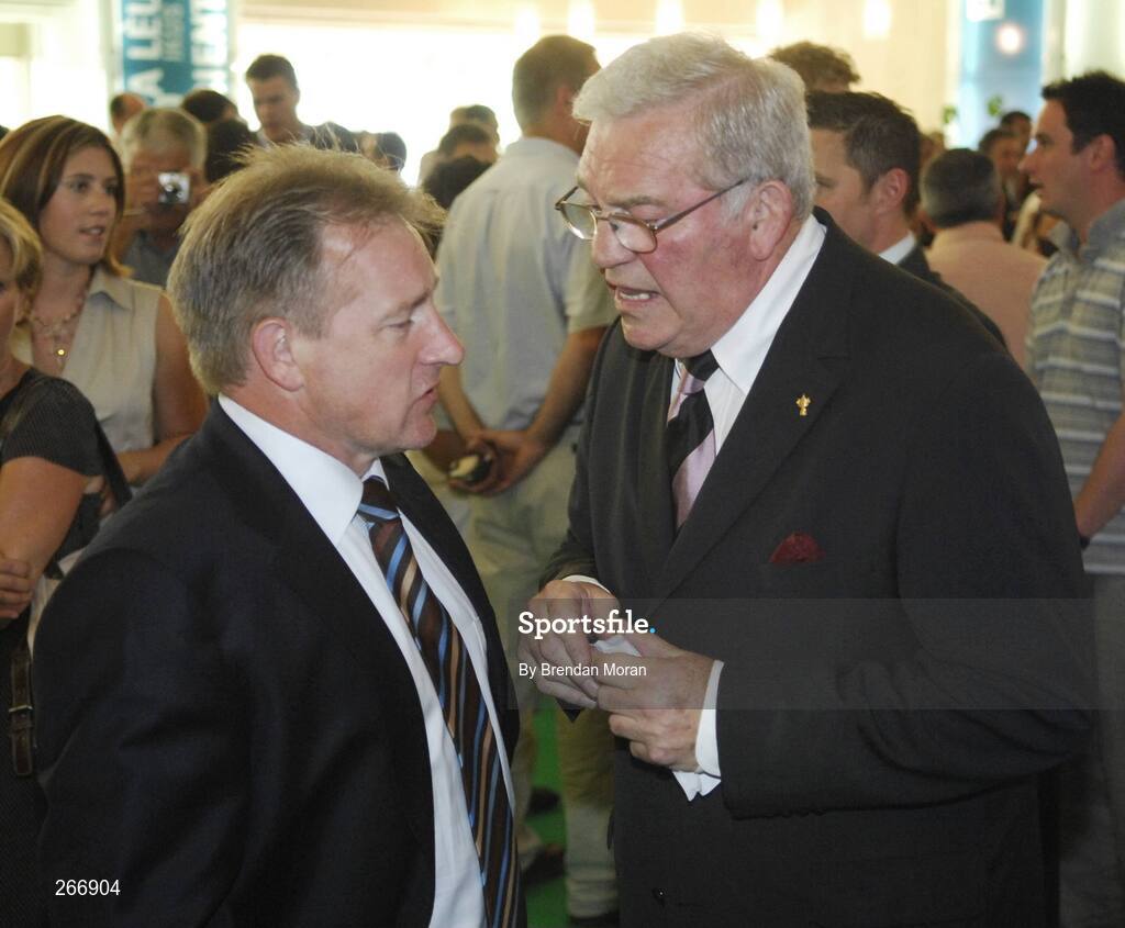 13 September 2007; Ireland head coach Eddie O'Sullivan in conversation with Dr Syd Millar, Chairman of the International Rugby Board (IRB), at a reception where the Ireland squad received their World Cup caps. 2007 Rugby World Cup, Pool D, Conceill Regional D'Aquitaine, Bordeaux, France. Picture credit: Brendan Moran / SPORTSFILE