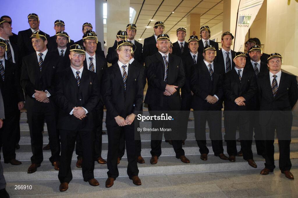 13 September 2007; The Ireland team with their caps at a reception where they received their World Cup caps. 2007 Rugby World Cup, Pool D, Conceill Regional D'Aquitaine, Bordeaux, France. Picture credit: Brendan Moran / SPORTSFILE