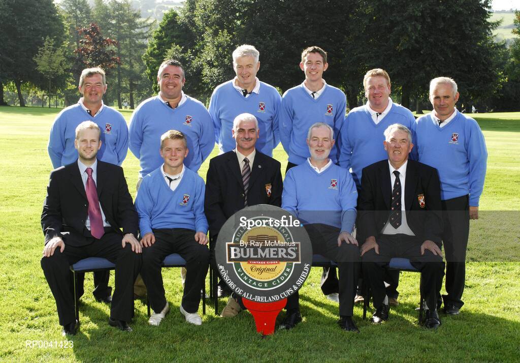 12 September 2007; The team and officials of Castlebar Golf Club, Mayo, back row, left to right, Stephen Munnelly, Rory Courell, Brendan Frost, David Haugh, Brian Hainsworth and Padraic Hurst, front row, left to right, Alan Andrews, Bulmers, Eoin Lisibach, Val Jennings, Captain, Seamus Cuffe and John Galvin, President before the Bulmers Junior Cup Semi-Finals. Bulmers Cups and Shields Finals 2007, Shandon Park Golf Club, Belfast, Co. Antrim. Picture credit: Ray McManus / SPORTSFILE