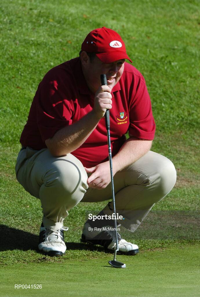 15 September 2007; Rory Leonard, Banbridge Golf Club, Co. Down, lines up a putt on the 10th green during the Magners Senior Cup Final. Magners Cups and Shields Finals 2007, Shandon Park Golf Club, Belfast, Co. Antrim. Picture credit: Ray McManus / SPORTSFILE