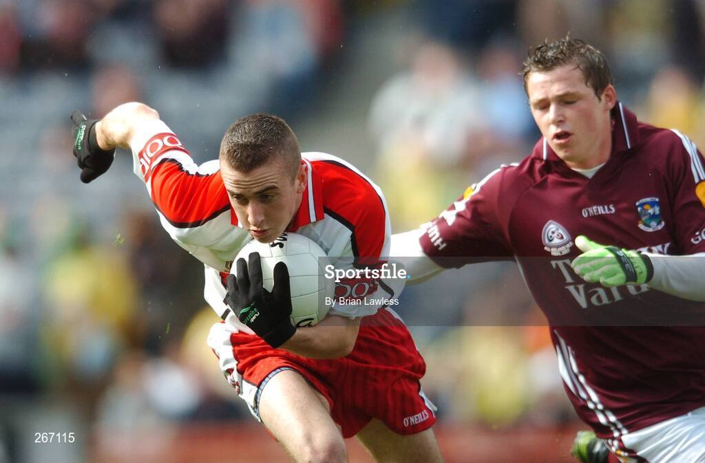 16 September 2007; Brendan Henry, Derry, in action against Tommy Walsh, Galway. ESB All-Ireland Minior Football Championship Final, Galway v Derry, Croke Park, Dublin. Picture credit; Brian Lawless / SPORTSFILE