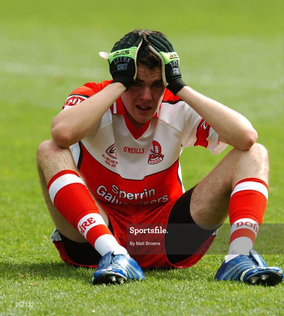 16 September 2007; A dejected Cailean O'Boyle, Derry, after the final whistle. ESB All-Ireland Minior Football Championship Final, Galway v Derry, Croke Park, Dublin. Picture credit; Matt Browne / SPORTSFILE
