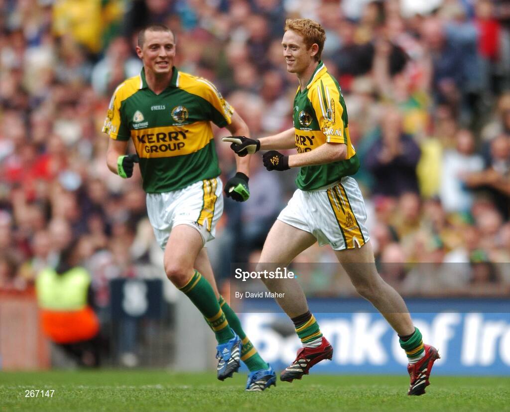 16 September 2007; Colm Cooper, right, Kerry, celebrates after scoring his side's first goal with team-mate Kieran Donaghy. Bank of Ireland All-Ireland Senior Football Championship Final, Kerry v Cork, Croke Park, Dublin. Picture credit; David Maher / SPORTSFILE