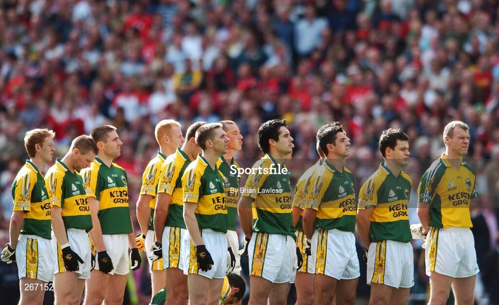 16 September 2007; The Kerry team stand for the National Anthem. Bank of Ireland All-Ireland Senior Football Championship Final, Kerry v Cork, Croke Park, Dublin. Picture credit; Brian Lawless / SPORTSFILE