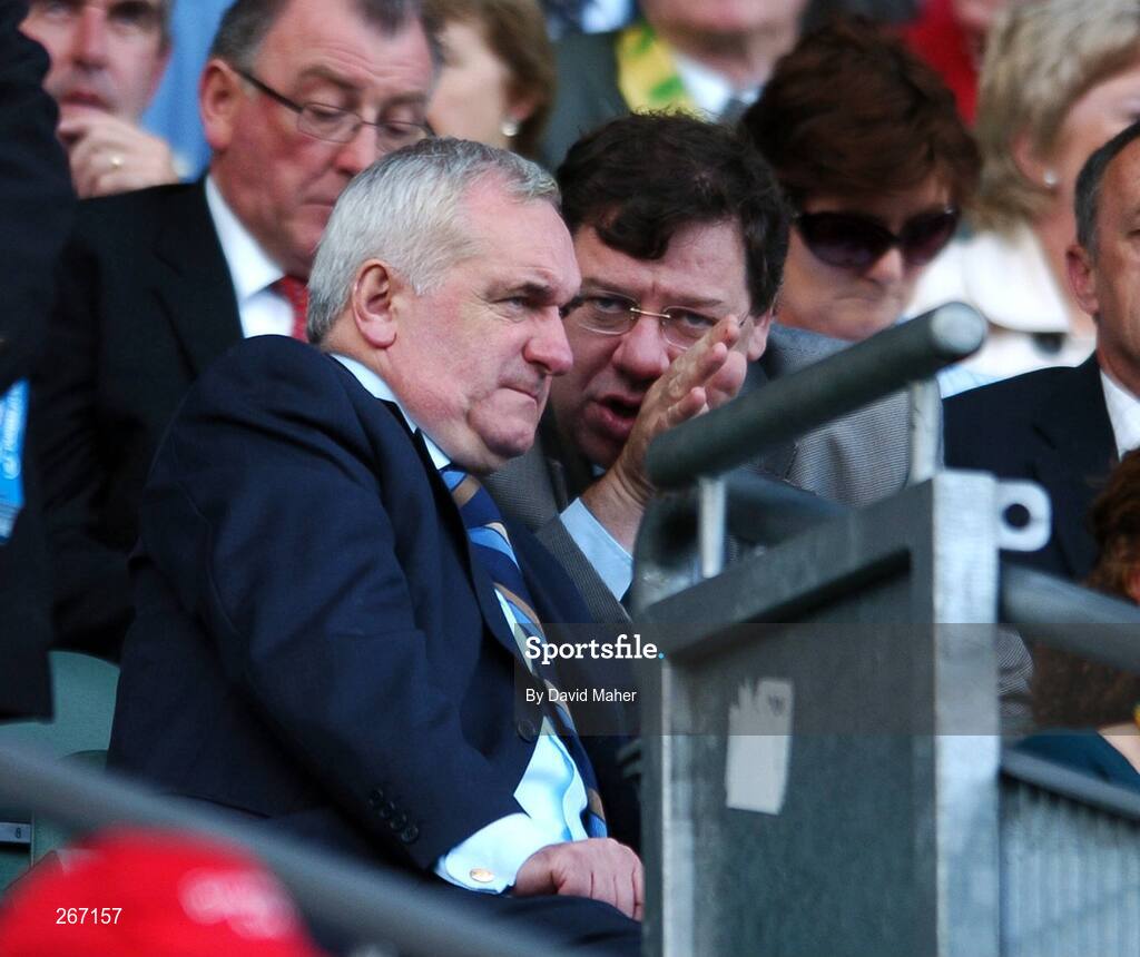 16 September 2007; An Taoiseach Bertie Ahern T.D, with Brian Cowen, Minister for Finance, before the start of the game between Cork and Kerry. Bank of Ireland All-Ireland Senior Football Championship Final, Kerry v Cork, Croke Park, Dublin. Picture credit; David Maher / SPORTSFILE