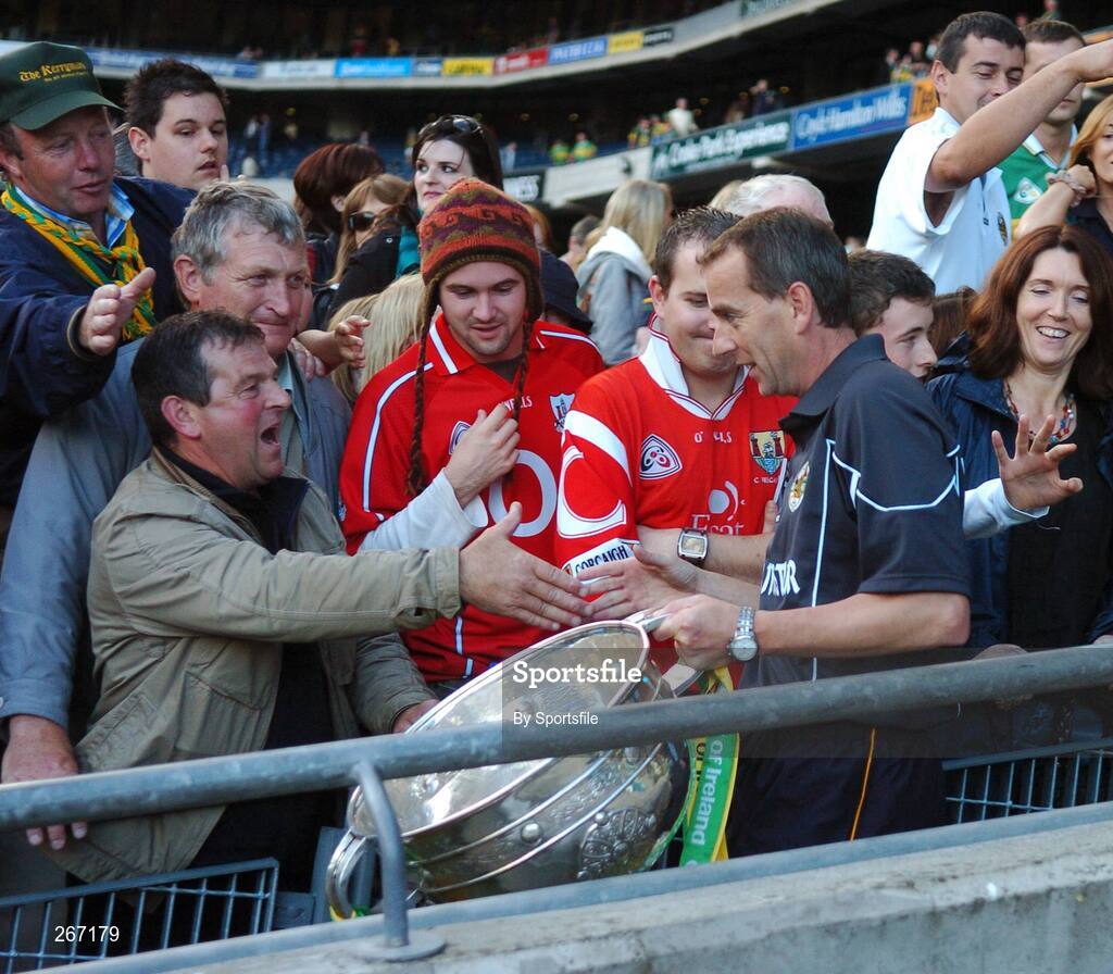 16 September 2007; Kerry manager Pat O'Shea is congratulated by fans. Bank of Ireland All-Ireland Senior Football Championship Final, Kerry v Cork, Croke Park, Dublin. Picture credit; Paul Mohan / SPORTSFILE