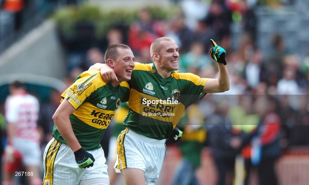 16 September 2007; Kerry's Sean O'Sullivan, right, celebrates with team-mate Kieran Donaghy after the match. Bank of Ireland All-Ireland Senior Football Championship Final, Kerry v Cork, Croke Park, Dublin. Picture credit; Brian Lawless / SPORTSFILE