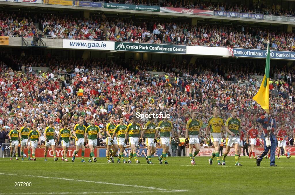 16 September 2007; Kerry captain Declan O'Sullivan leads his team during the parade before the start of the game against Cork. Bank of Ireland All-Ireland Senior Football Championship Final, Kerry v Cork, Croke Park, Dublin. Picture credit; Matt Browne / SPORTSFILE