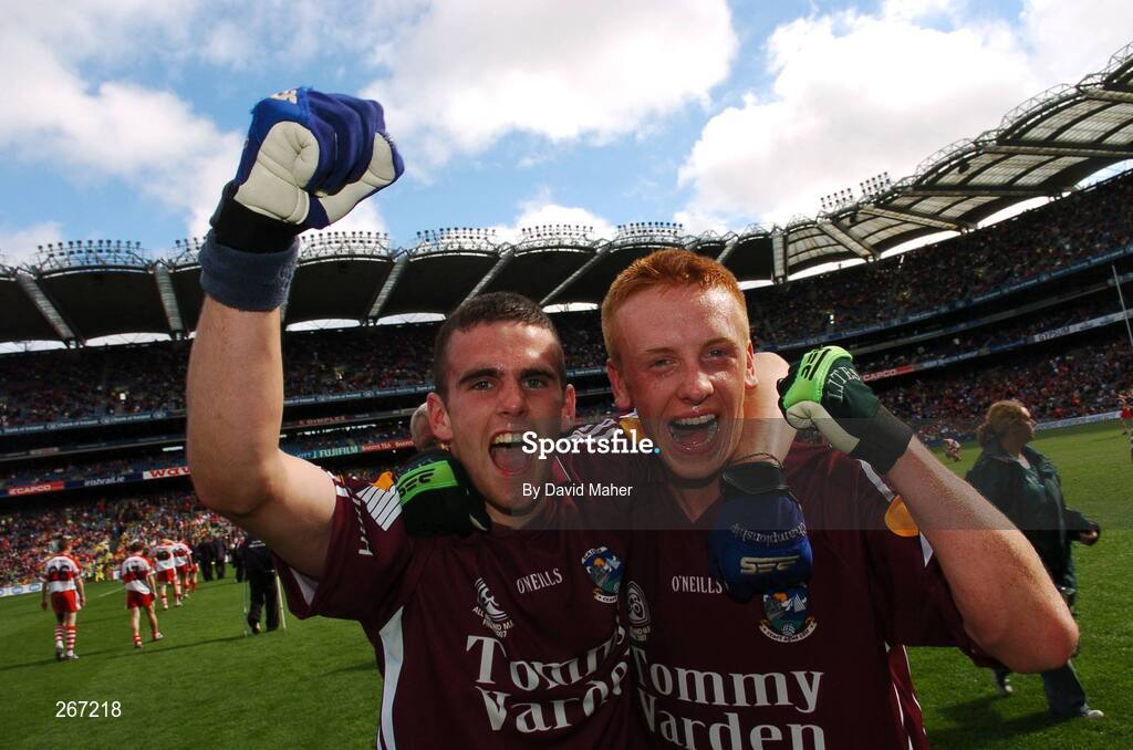16 September 2007; Tomas Fahy, left, and Eanna Glynn, Galway, celebrate at the end of the game. ESB All-Ireland Minior Football Championship Final, Galway v Derry, Croke Park, Dublin. Picture credit; David Maher / SPORTSFILE