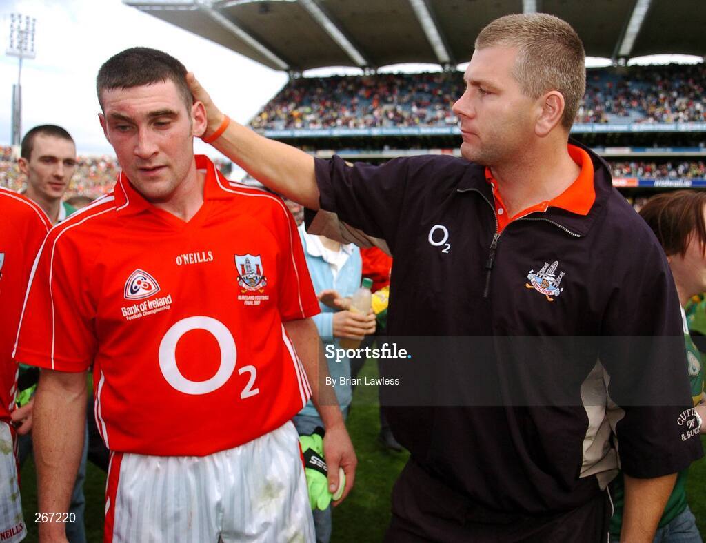 16 September 2007; Cork's Noel O'Leary, left, is consoled by Cork hurler Diarmuid O'Sullivan after the match. Bank of Ireland All-Ireland Senior Football Championship Final, Kerry v Cork, Croke Park, Dublin. Picture credit; Brian Lawless / SPORTSFILE